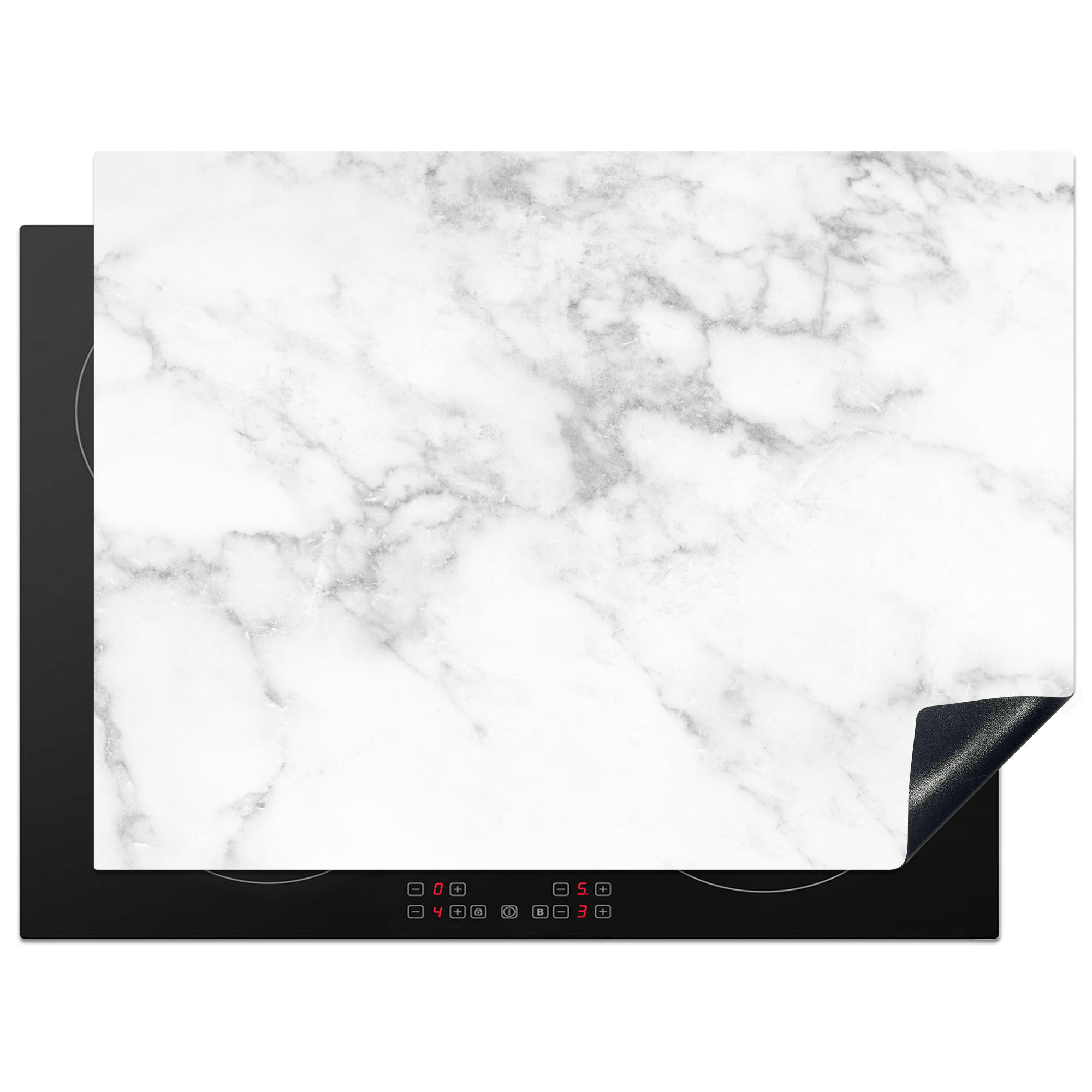 HERDABDECKPLATTE Marmor - Grau - Weiß - Strukturierter Marmor 70x52 cm - Weiß, Kunststoff (70/0.2/52cm) - MuchoWow