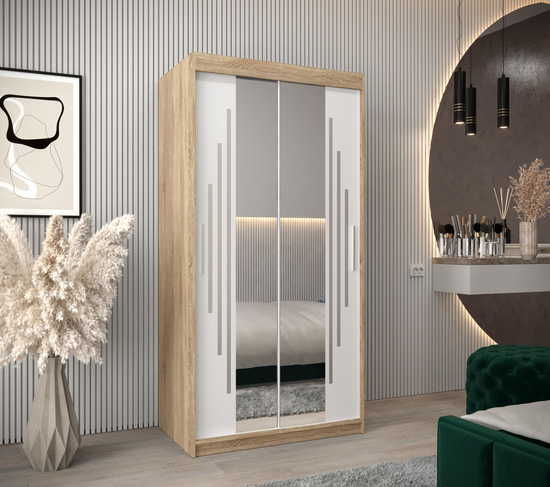 SCHWEBETÜRENSCHRANK 200/100/62 2-türig - Silberfarben/Weiß, Holz/Kunststoff (100/200/62cm) - Abiks Möbel