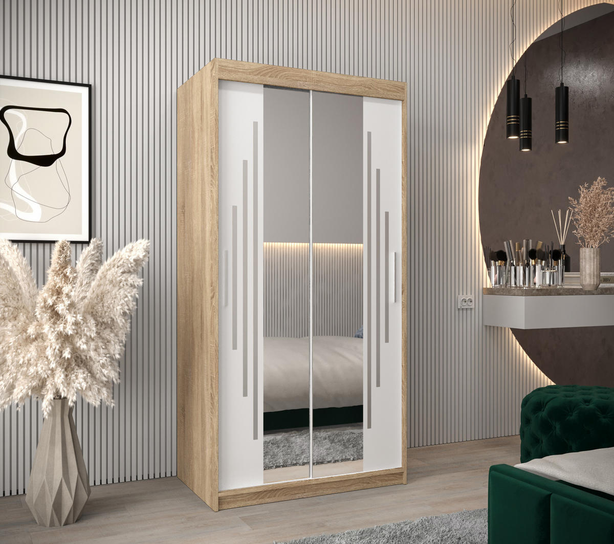 SCHWEBETÜRENSCHRANK 200/100/62 2-türig - Silberfarben/Weiß, Holz/Kunststoff (100/200/62cm) - Abiks Möbel