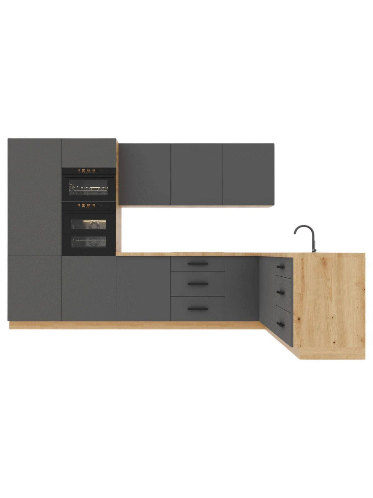 ECKKÜCHE 330 x 210 cm – Nexa K100-G330 – in Grau / Matt - Schwarz/Grau, Holz/Metall (330/212/58cm) - ROYAL24_MARKT