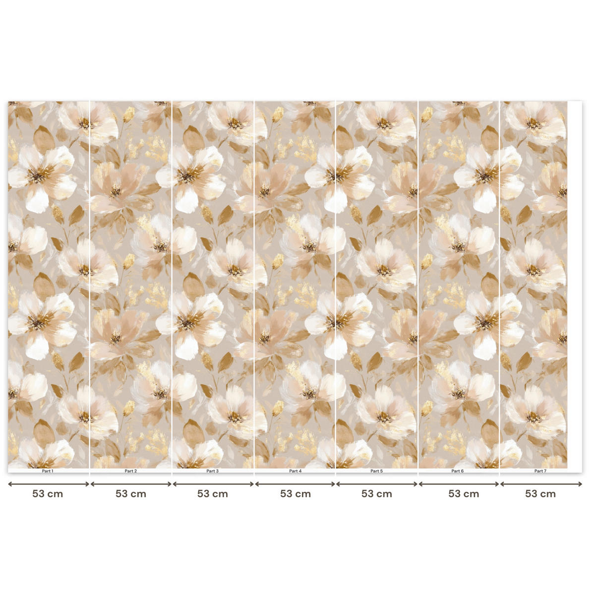 TAPETE - Blumen - künstlerisch - Gold - 350x240 cm - Beige, Papier (350/240cm) - OnlyWow