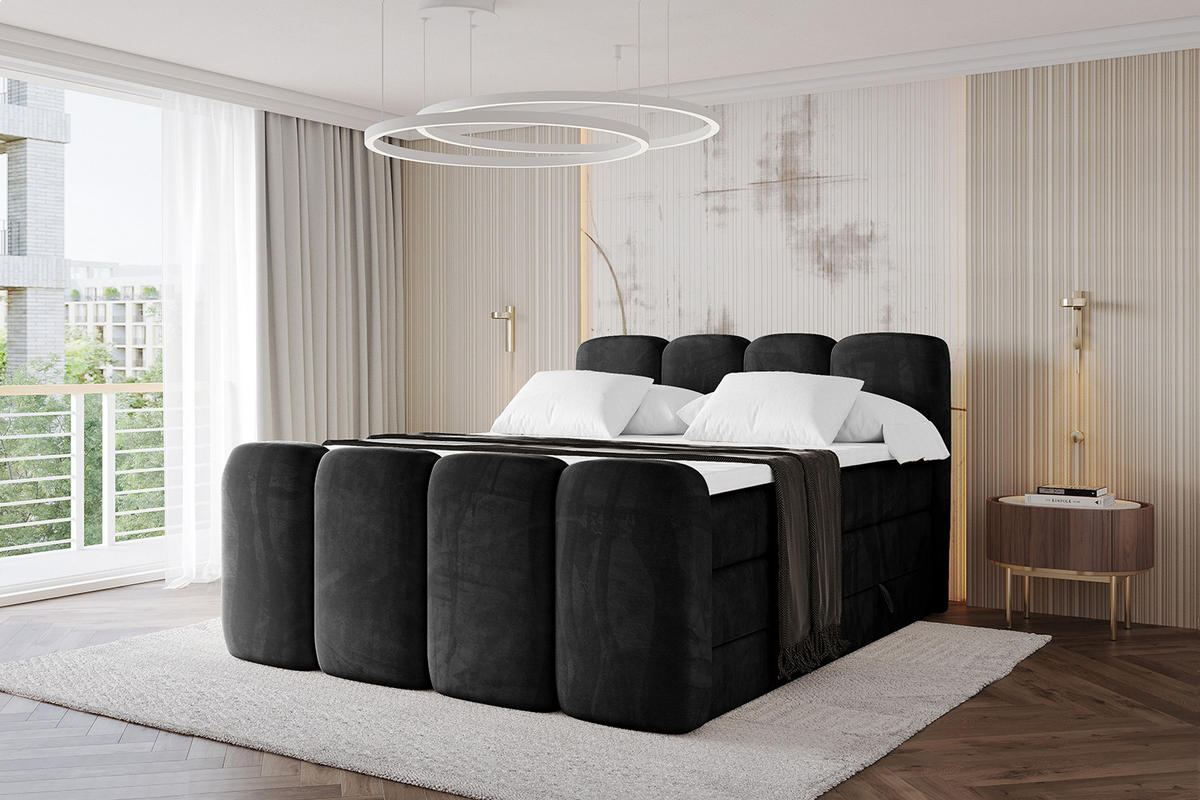 BOXBETT mit Matratze H3|H4 und Lattenrost - NINA-Z KING - 180x200 cm - Schwarz - Schwarz Hochglanz, Holzwerkstoff (180/200cm)