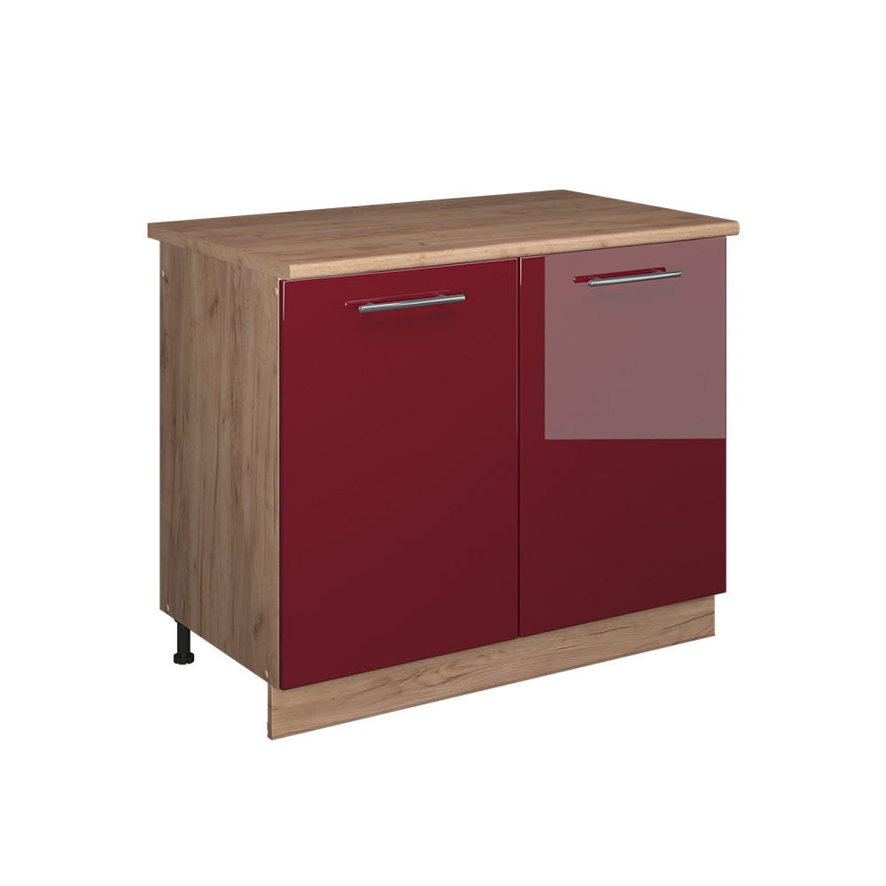 DISKBÄNKSSKÅP Fame-Line, Bordeaux högblank/Goldkraft ek, 100 cm, AP Oak Bordeaux, Honungsek 82/100/60 cm
