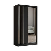 SCHWEBETÜRENSCHRANK Neli 120 cm mit Lamellen und Spiegel 2-türig, schwarz, schwarz, Lamelle weiß - Schwarz/Weiß, Kunststoff (120/216/61cm) - Margaret Hadas24