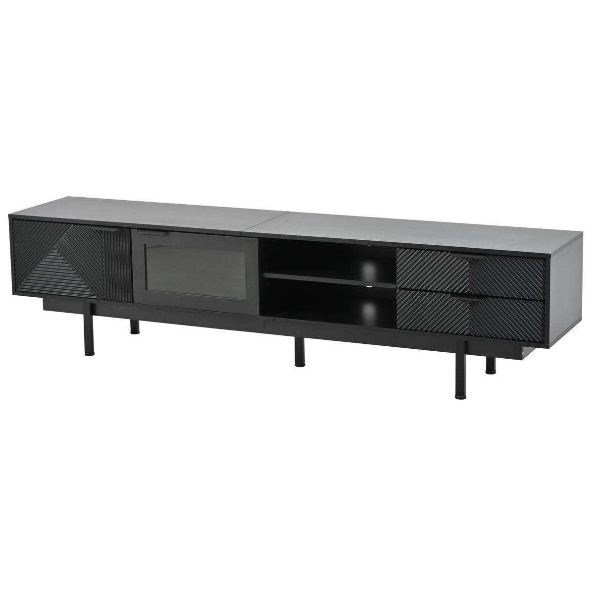 TV-ELEMENT 200 x 40 x 50,5 cm Schwarz mit 2 Türen und 2 Schubladen - Schwarz, Holzwerkstoff (40/50.5/200cm) - Beauniv