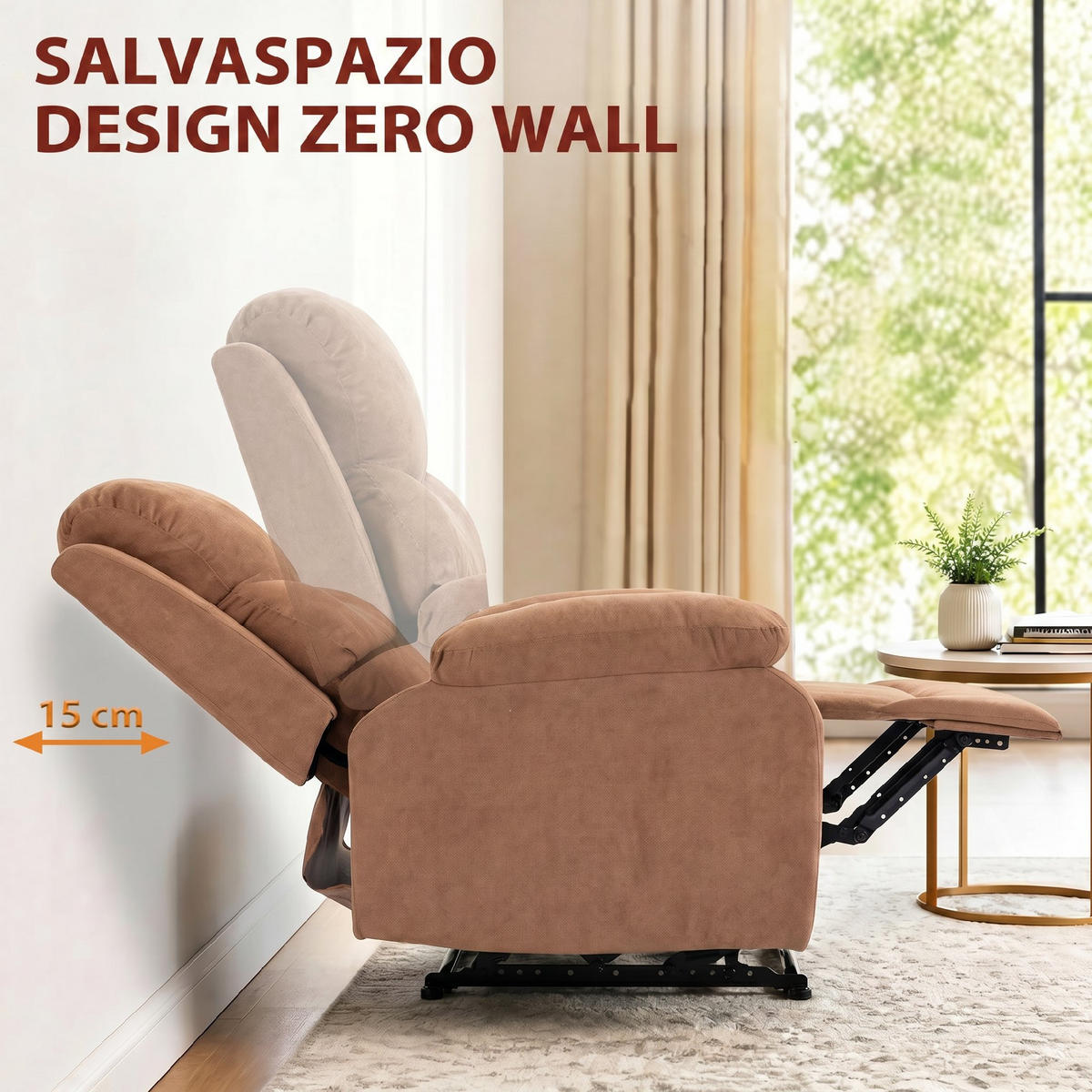 RELAXSESSEL,MANUELL Stoff gepolsterte Fußstütze Armlehnen,dunkelbraun - Braun, Textil (85/105/93cm) - Vallsero