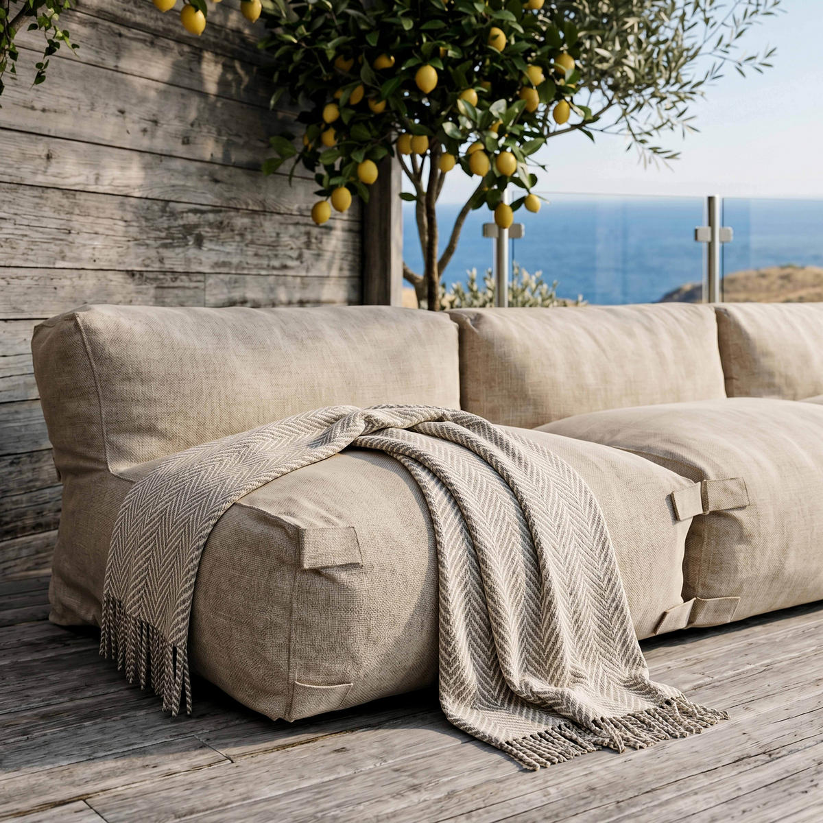 GARTENSOFA mit 4 Sitzplätzen, Sandfarbe - Gelb, Textil - Oviala
