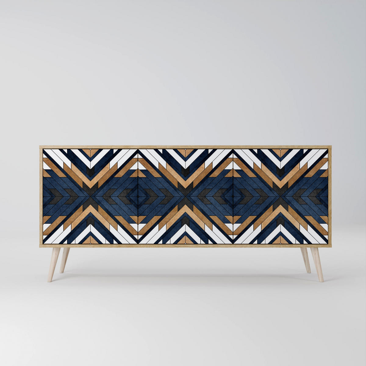 SIDEBOARD ARTFUL GEOMETRY, Eicheneffekt, 164,5x42x77,5 cm, 3 Türen - Eichefarben/Buchefarben, Holzwerkstoff/Buchenholz (164.5/77.5/42cm) - SpaceRebels