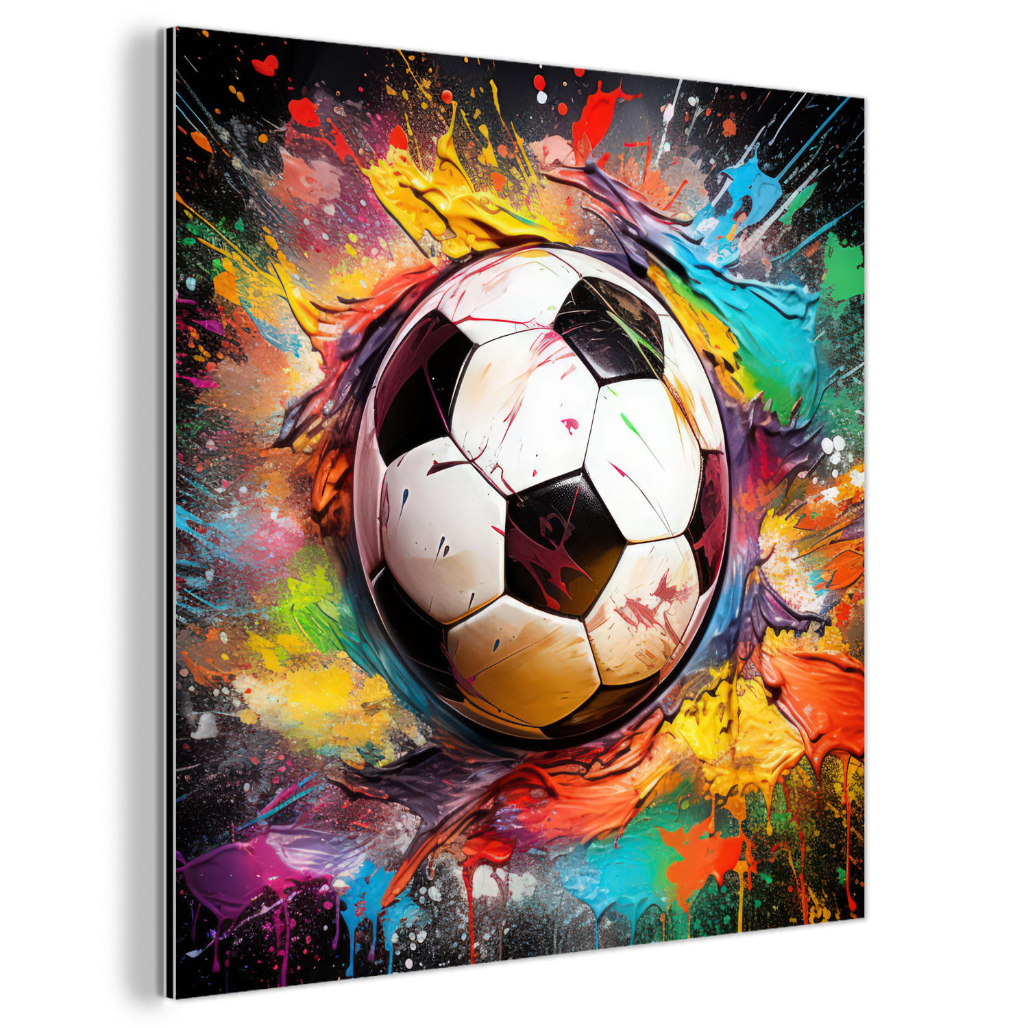METALLBILD Fußball - Farbe - Farben - Schwarz - Weiß 50x50 cm - Weiß, Metall (50/50cm) - MuchoWow