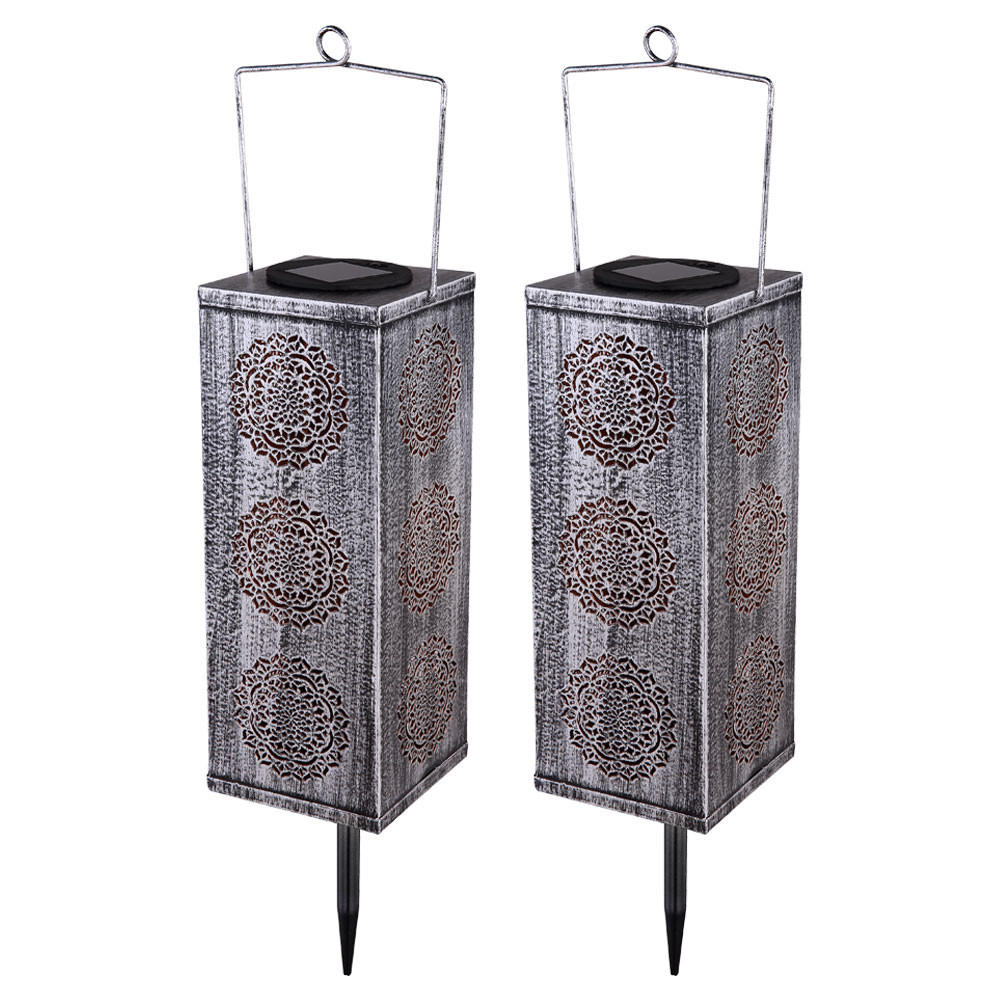 LED AUSSENLEUCHTE Silber Blumen Dekor 2er Set - Silberfarben, Metall (10.2/10.2/26cm)