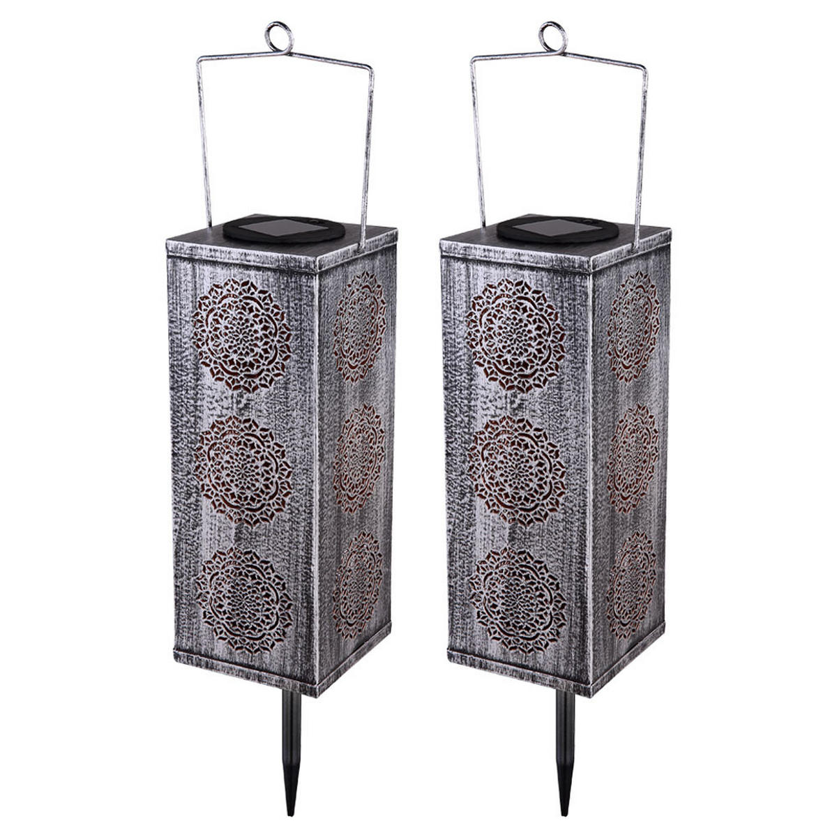 LED AUSSENLEUCHTE Silber Blumen Dekor 2er Set - Silberfarben, Metall (10.2/10.2/26cm)