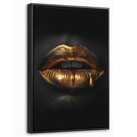 LEINWAND Bilder mit Rahmen - Frau - Porträt - Lippen - Gold - Schwarz - 40x60 - Schwarz, Textil (40/60cm) - MuchoWow