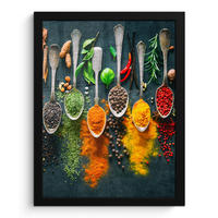 GERAHMTES BILD Kräuter - Gewürze - Löffel 30x40 cm - Currygelb, Papier (30/40cm) - MuchoWow