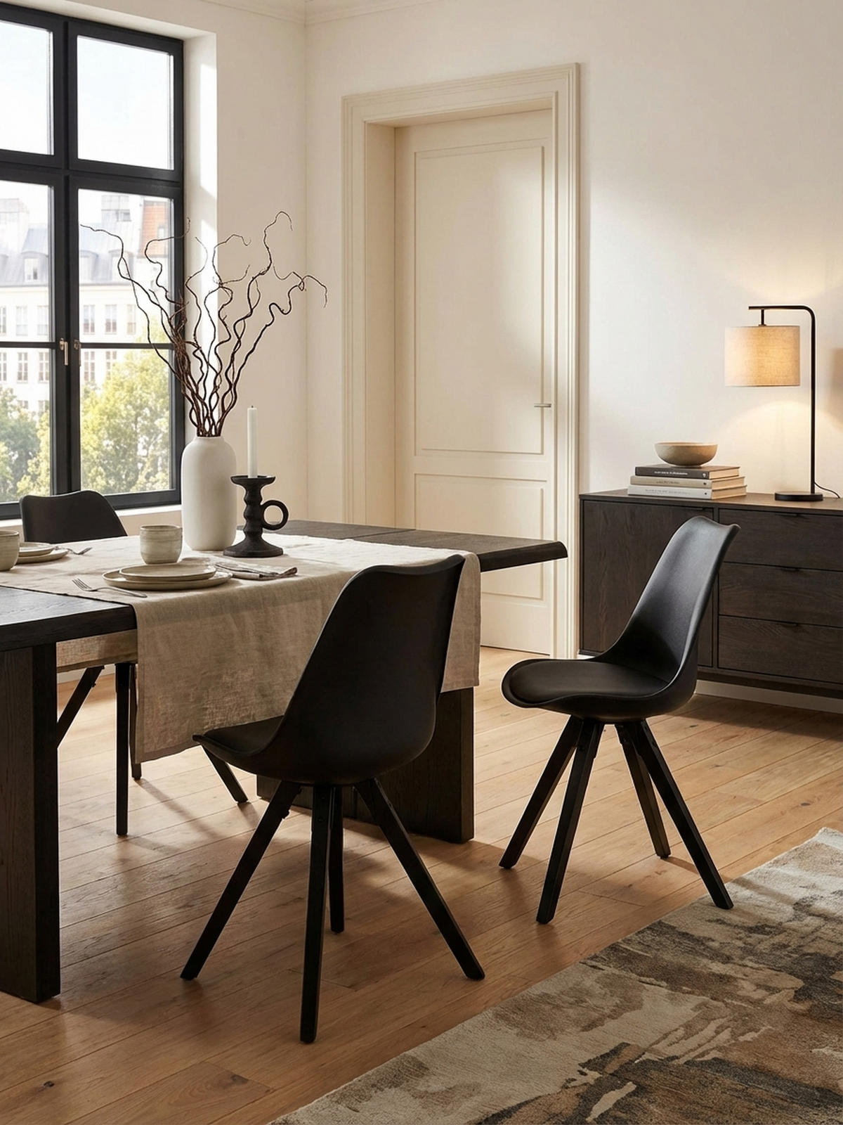 ESSZIMMERSTUHL Stoffbezug mit Holzgestell Modern gepolstert, Schwarz 49x52x87 cm - Schwarz, Holz/Kunststoff (49/87/52cm) - KADIMA DESIGN