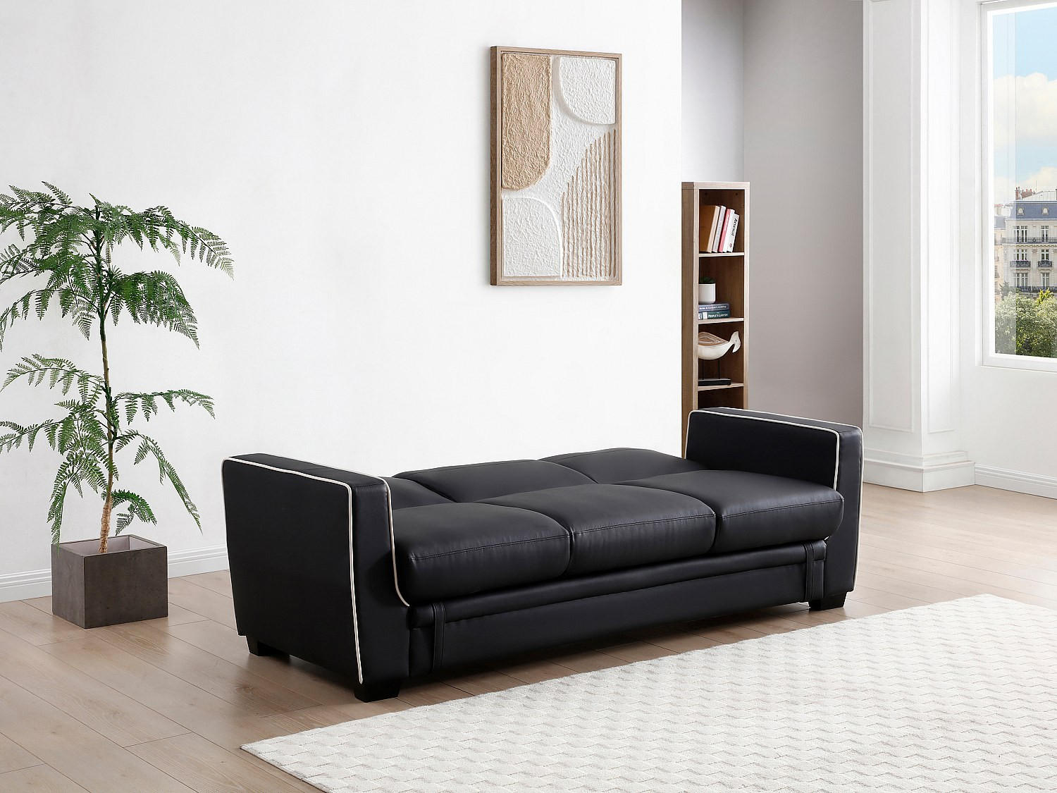 Thumbnail - Vente-Unique Schlafsofa, Schwarz, Leder, Uni, 3-Sitzer, 214x87x87 cm, Wohnzimmer, Sofas & Couches, Schlafsofas