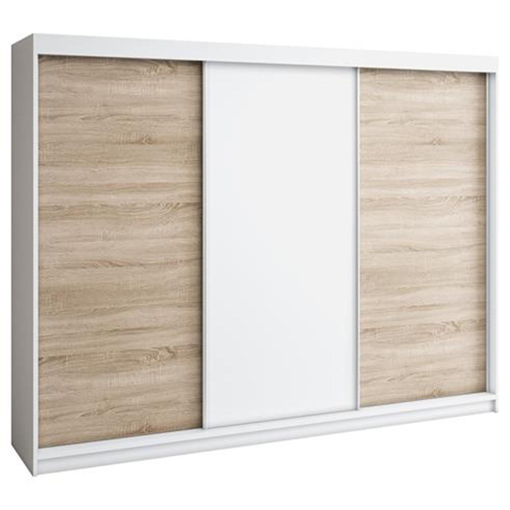 SCHWEBETÜRENSCHRANK 200 CM MERO Farbe: Weiß / sonoma / weiß / sonoma - Weiß/Braun, Holzwerkstoff (200/215/59.5cm) - A&J MöbelLand