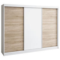 SCHWEBETÜRENSCHRANK 200 CM MERO Farbe: Weiß / sonoma / weiß / sonoma - Weiß/Braun, Holzwerkstoff (200/215/59.5cm) - A&J MöbelLand