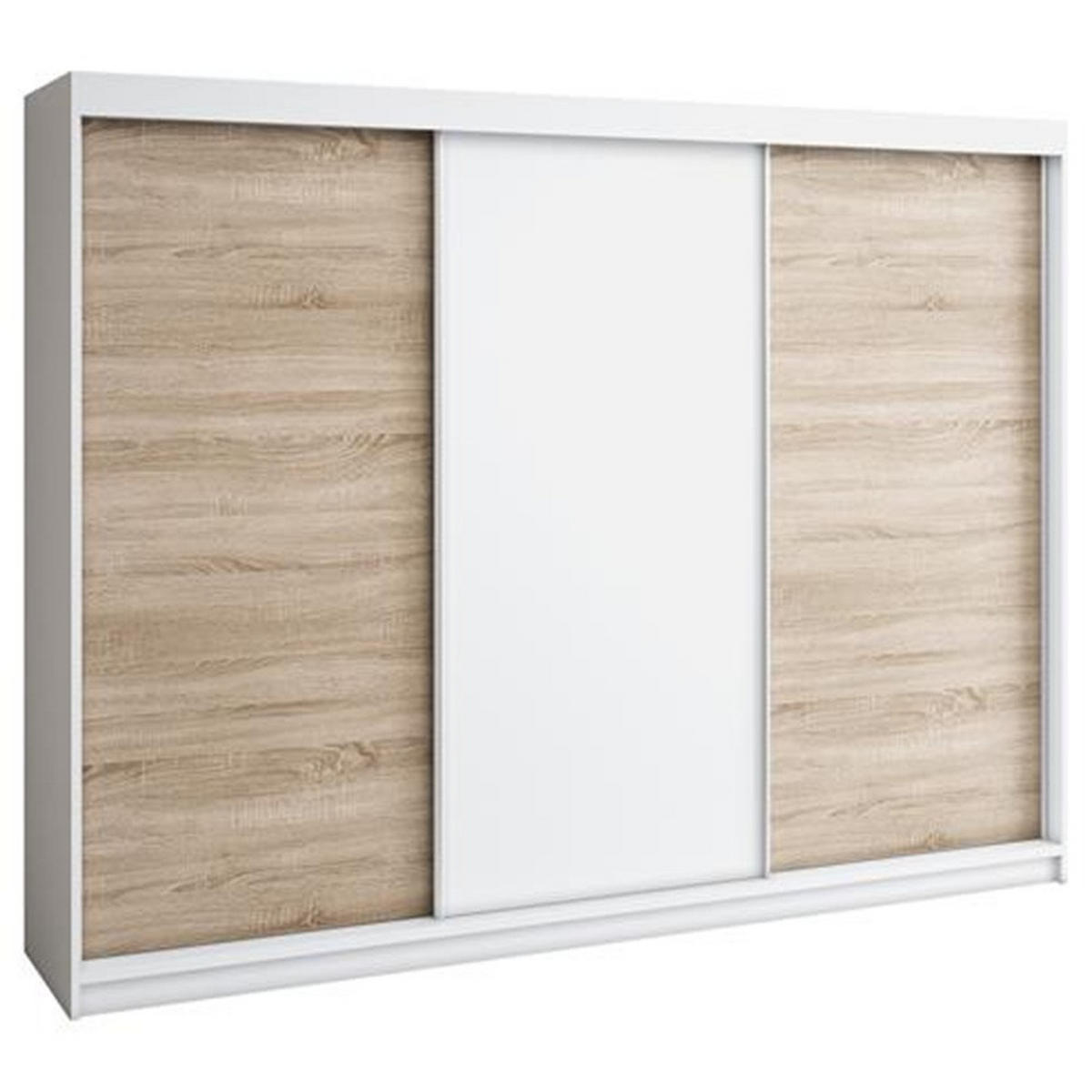 SCHWEBETÜRENSCHRANK 200 CM MERO Farbe: Weiß / sonoma / weiß / sonoma - Weiß/Braun, Holzwerkstoff (200/215/59.5cm) - A&J MöbelLand