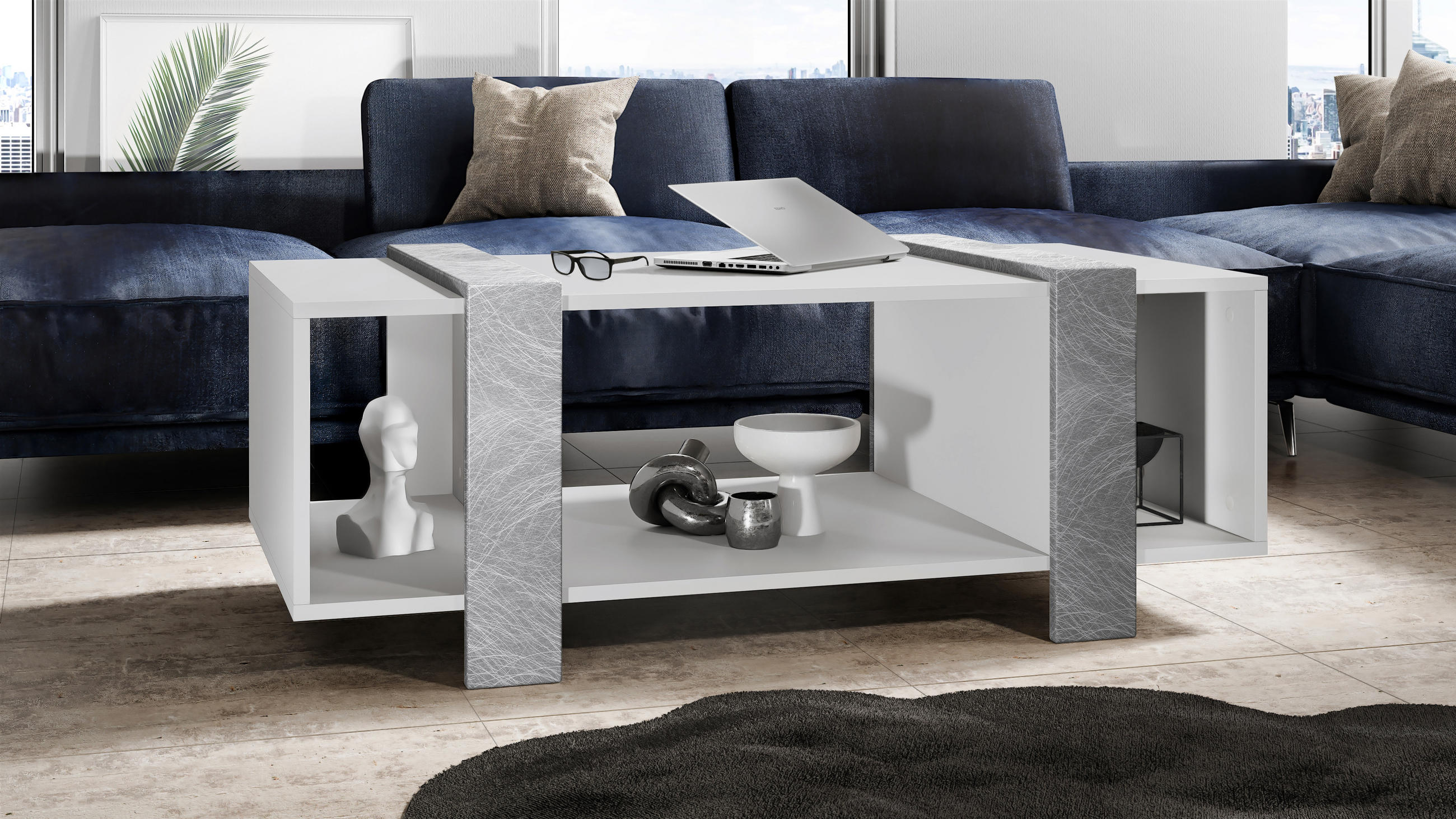 COUCHTISCH Ida Blenden in Scratchy Metal - Silberfarben, Holzwerkstoff (56.5/110.5/42cm) - Vladon