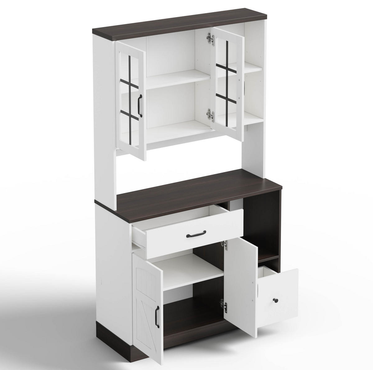 BUFFETSCHRANK aus MDF 105x40x185 cm Natur/Weiß mit LED-Beleuchtung, Steckdosenmodul und verstellbaren Einlegeböden - Naturfarben, Holzwerkstoff (105/185/40cm) - Modfu