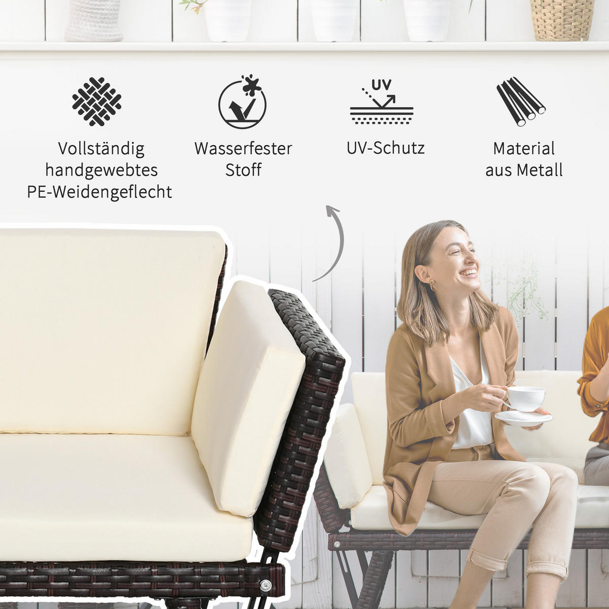 LOUNGESOFA aus Rattan 129x63x67 cm Braun mit klappbaren Armlehnen und Liegefunktion - Braun, Naturmaterialien (63/67/129cm) - Modfu