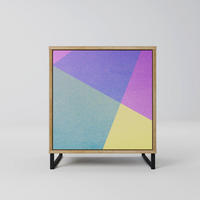 SIDEBOARD BRIGHT GEOMETRY, Eichefarben, 57,5x42x67,5 cm, Schwarze Metall-Rahmenfüße - Eichefarben/Multicolor, Holzwerkstoff/Metall (57.5/67.5/42cm) - SpaceRebels