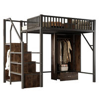 HOCHBETT 140/200 cm in Schwarz mit Kleiderschrank und Aufbewahrungsleiter - Schwarz, Metall (140/200cm) - Flora Grace