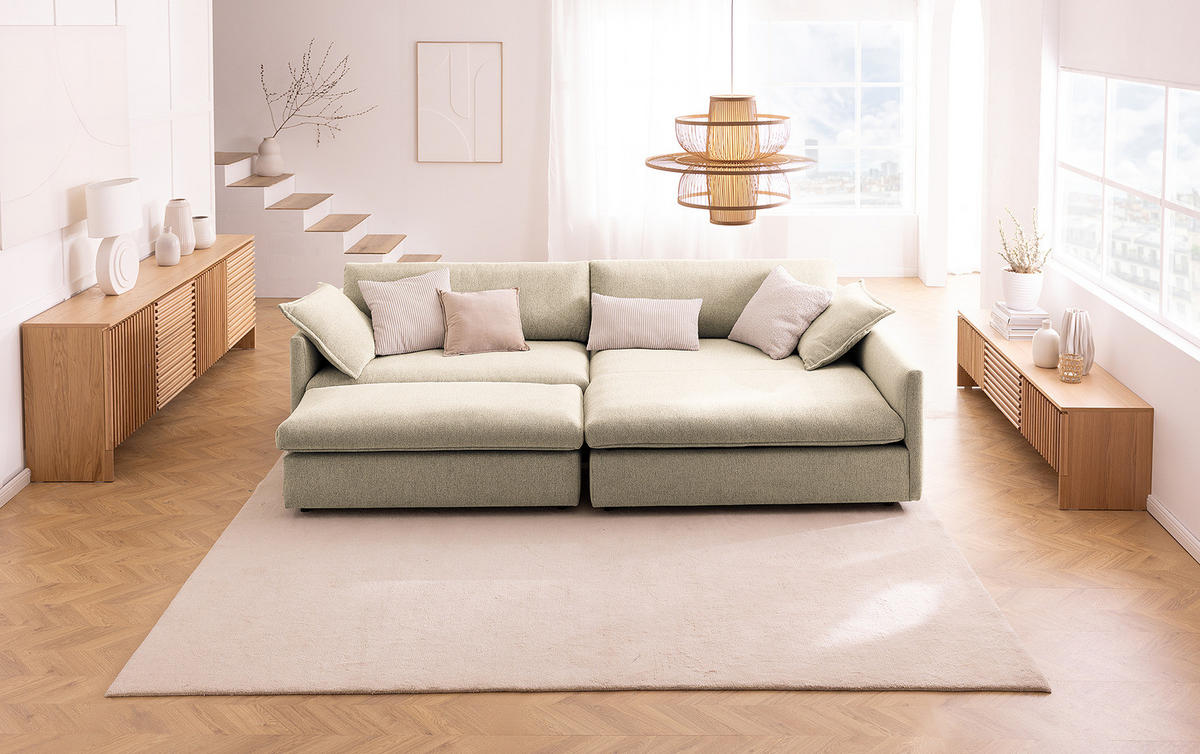 ECKSOFA mit Longchair - Creme/Schwarz, Kunststoff/Textil (290/183cm) - home24