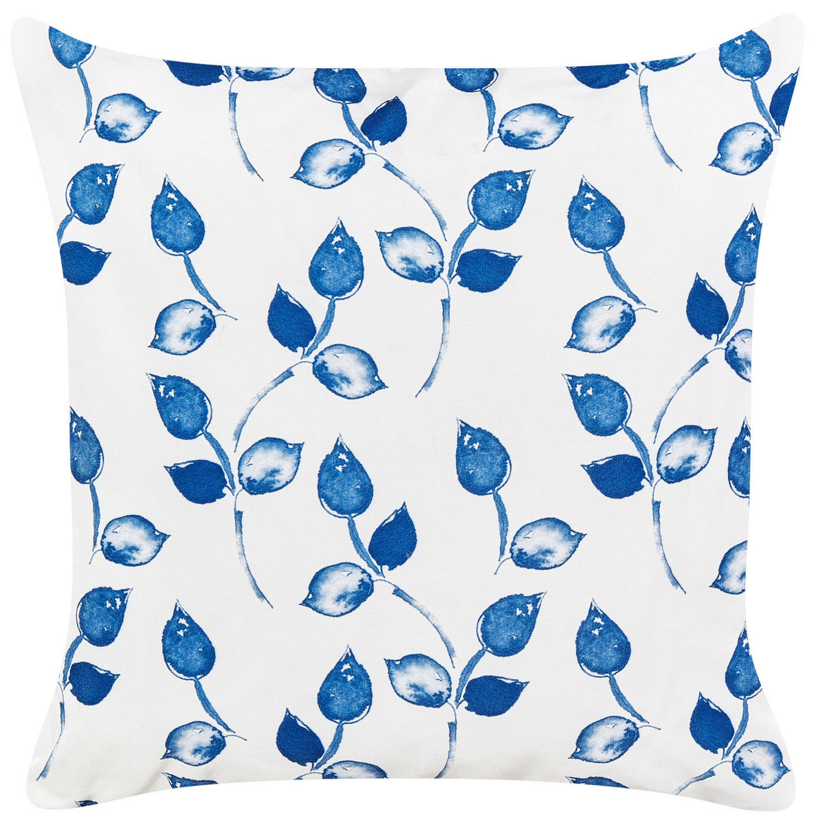 GARTENKISSEN 2er-Set Blattmotiv weiß/blau 45/45 cm Torbora - Weiß, Textil (45/45cm) - Beliani
