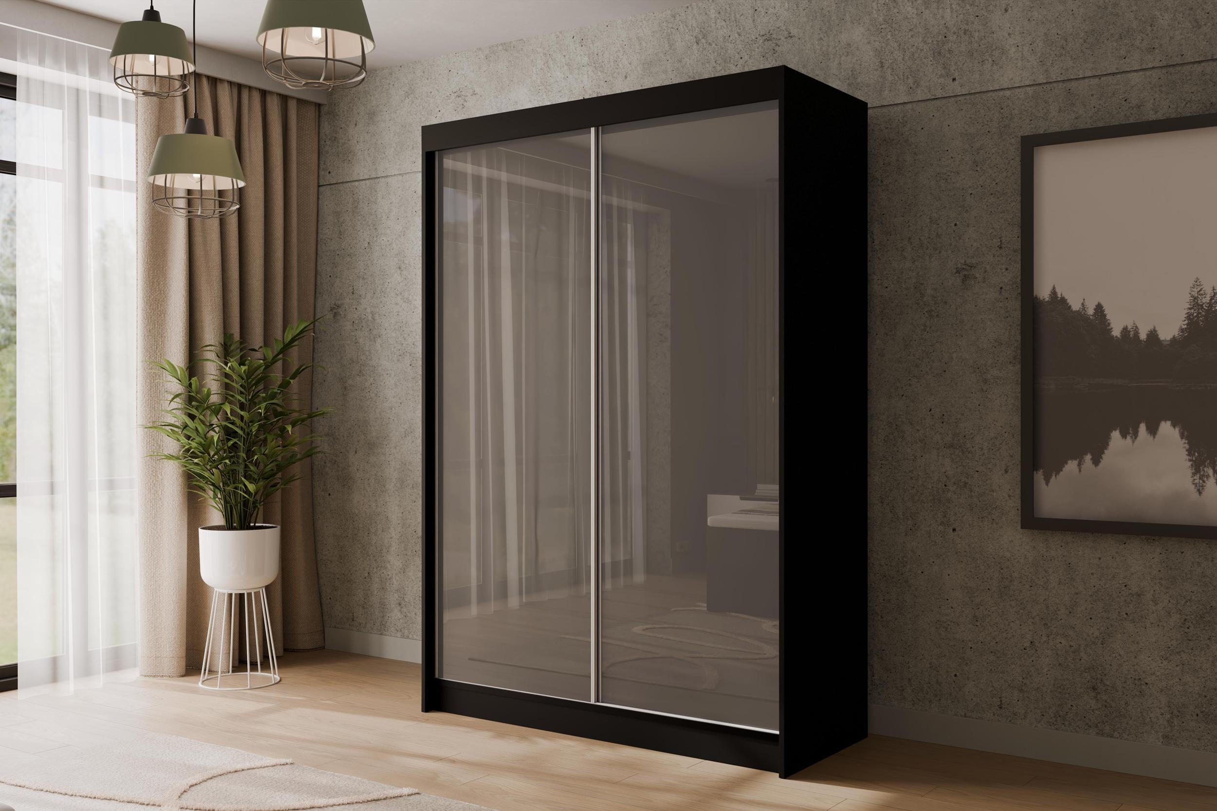 KLEIDERSCHRANK PEKA - 120 cm - Schwarz|Grau - Schwarz/Grau, Holzwerkstoff (120/215/61cm) - ALTDECOR