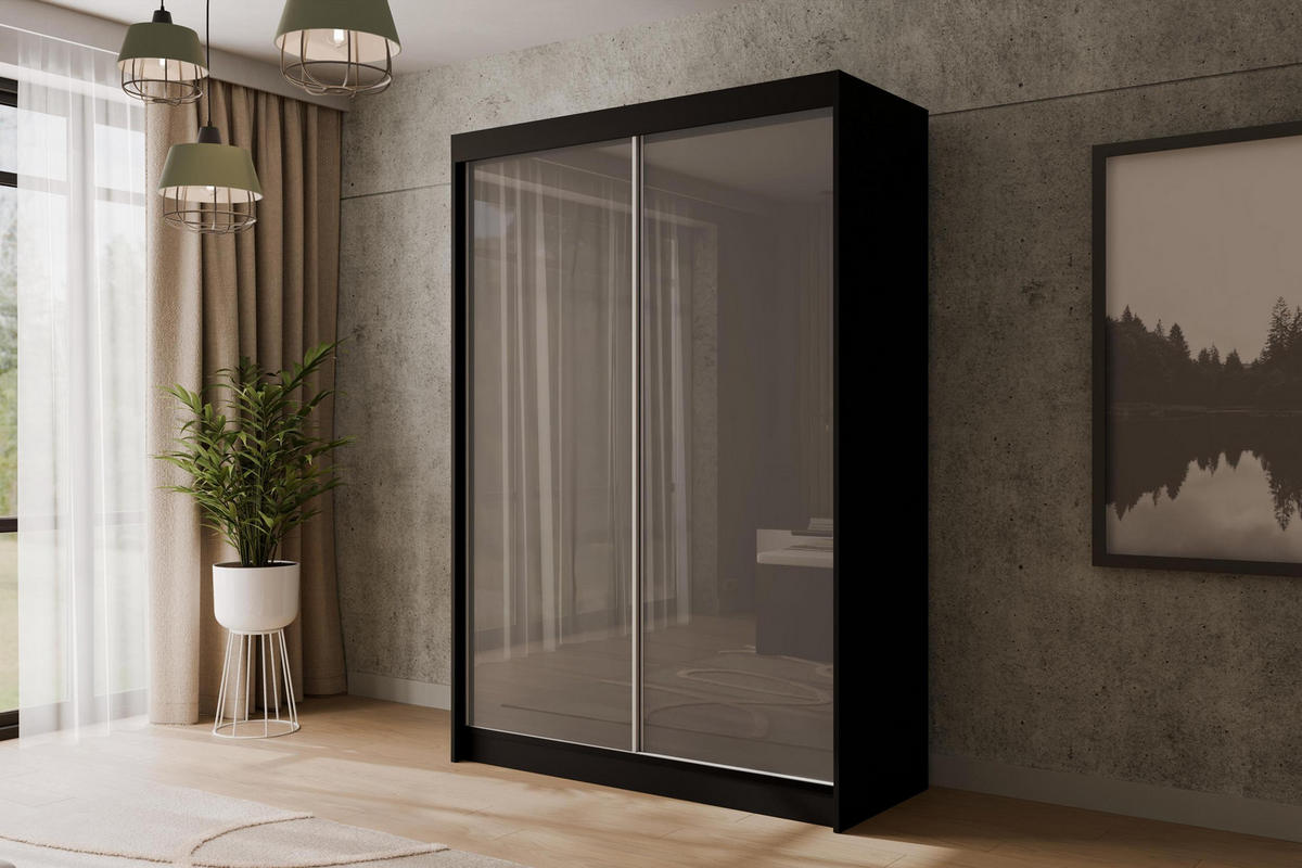 KLEIDERSCHRANK PEKA - 120 cm - Schwarz|Grau - Schwarz/Grau, Holzwerkstoff (120/215/61cm) - ALTDECOR