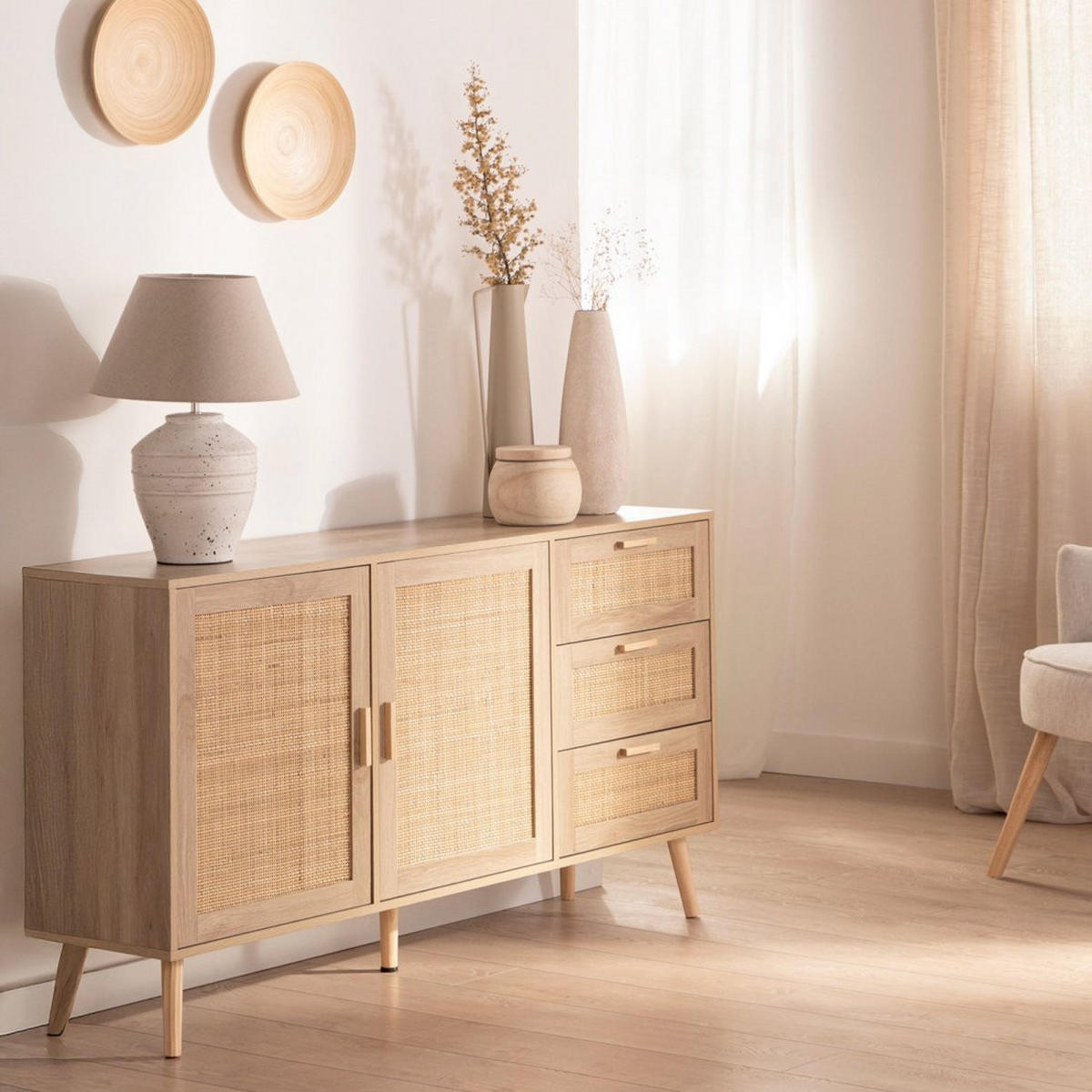 ANRICHTE NIEDRIGE Tahiti Natürlich 148 cm x 79 cm - Naturfarben, Holzwerkstoff (148/79/40cm) - Klast Home