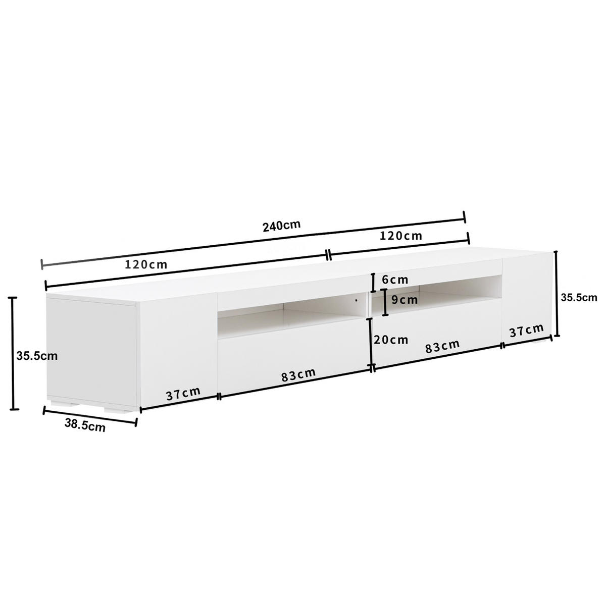 TV-ELEMENT mit LED-Beleuchtung 240 cm MDF Weiß - Weiß, Holzwerkstoff (38.5/35.5/240cm) - Beauniv