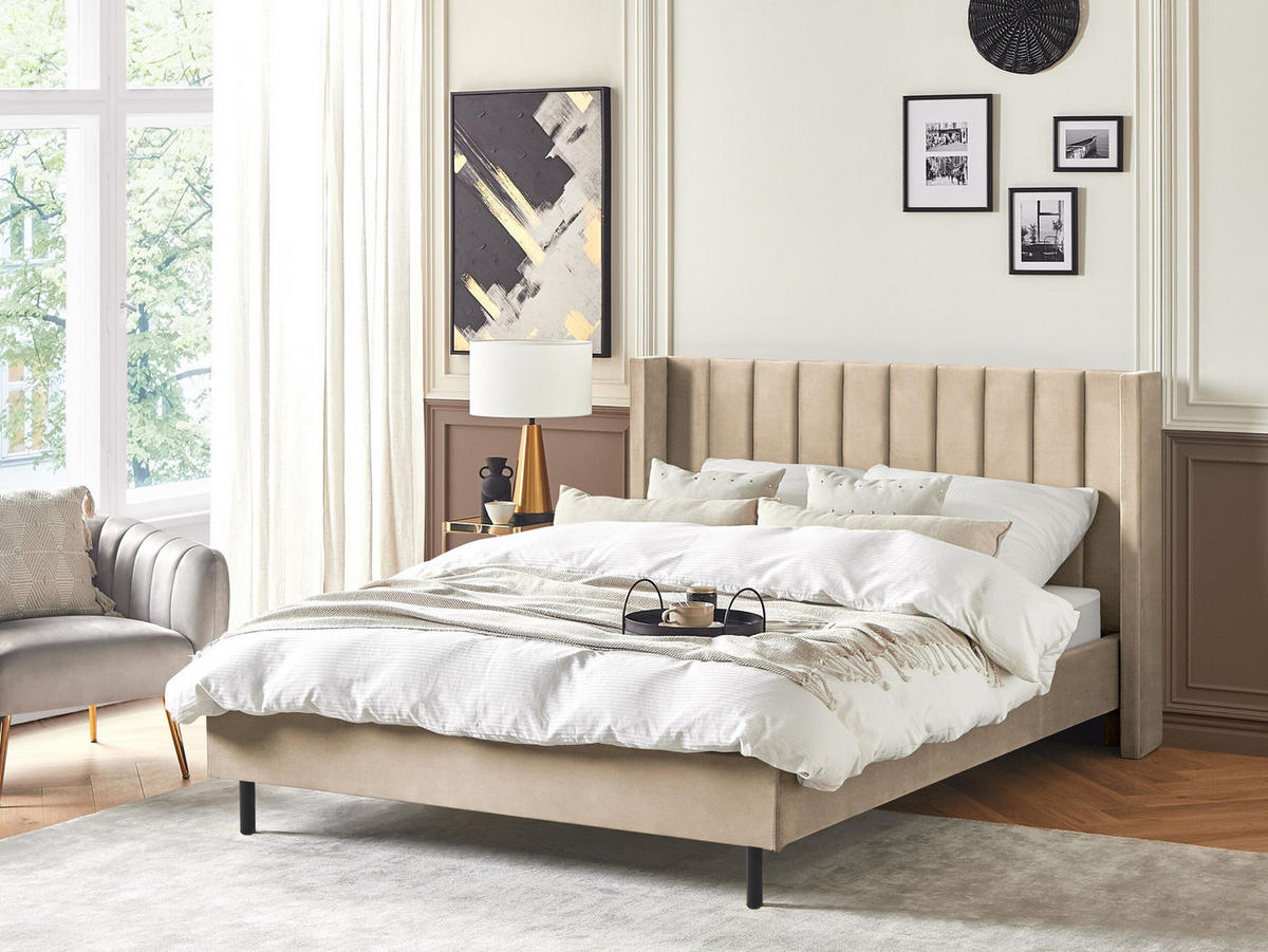 BETT mit Lattenrost 160x200 cm Beige Villette - Beige, Textil (160/200cm) - Beliani