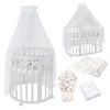 BABYBETT WHITE OVAL 7in1 mit Matratze und Himmelset - Weiß/Braun, Holz/Textil