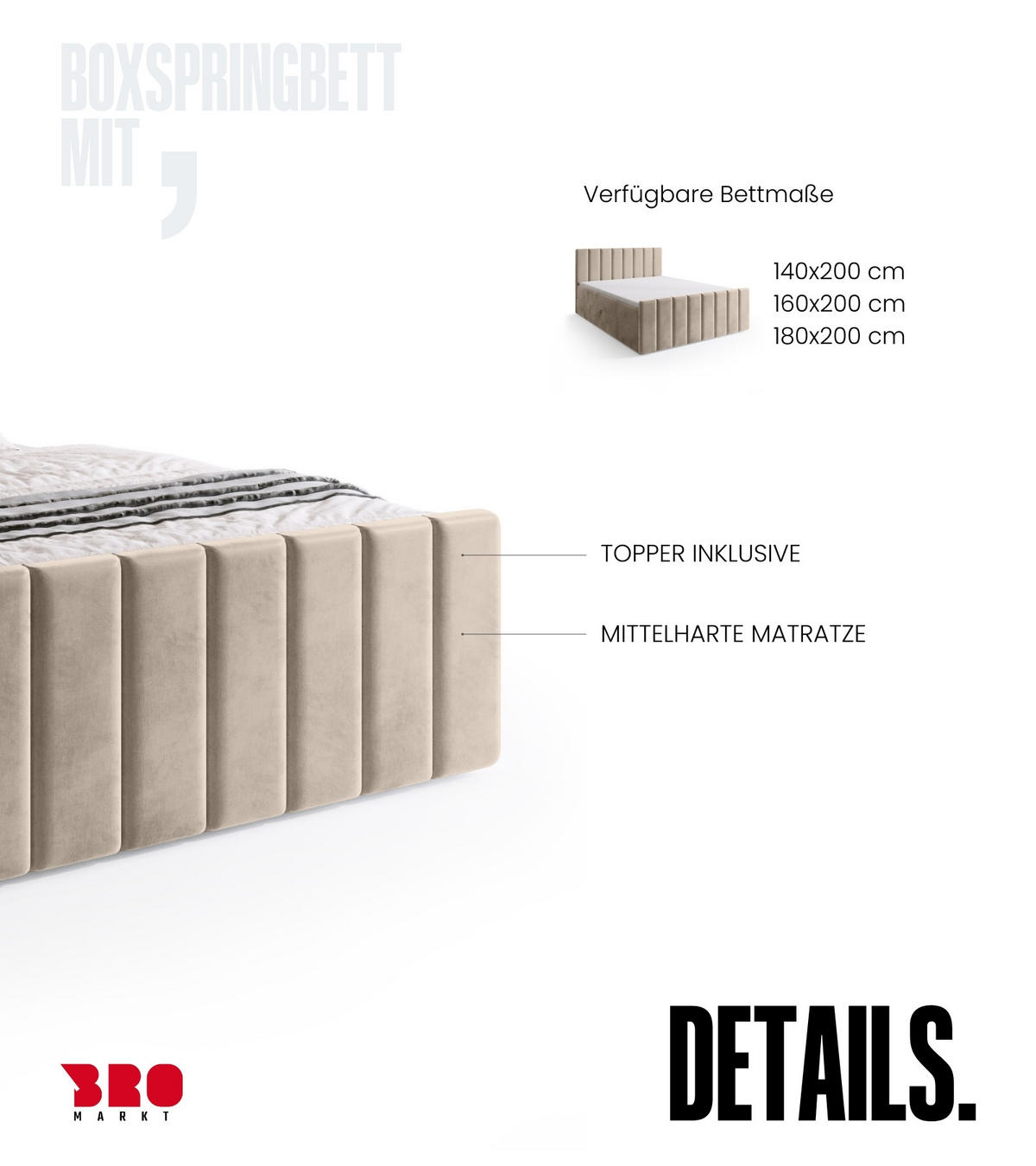 BOXSPRINGBETT Denver DUO mit Topper 160x200 Beige - Ecru, Textil (160/200cm) - Bromarkt