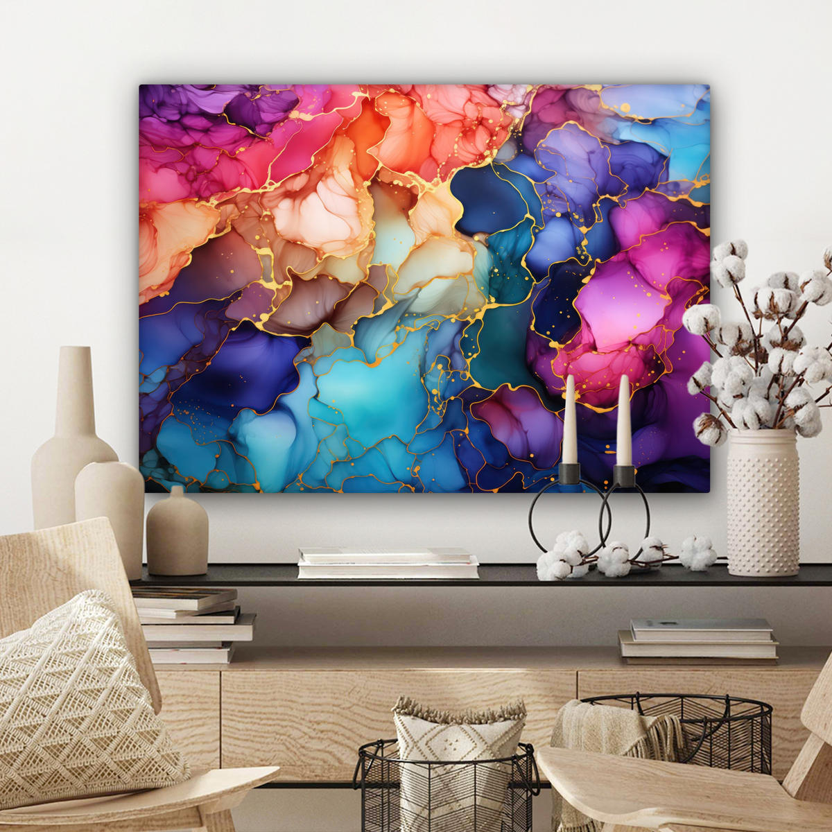 LEINWANDBILD Marmor - Bunt - Abstrakt Wandbilder 80x60 cm - Multicolor, Textil (80/60cm) - MuchoWow