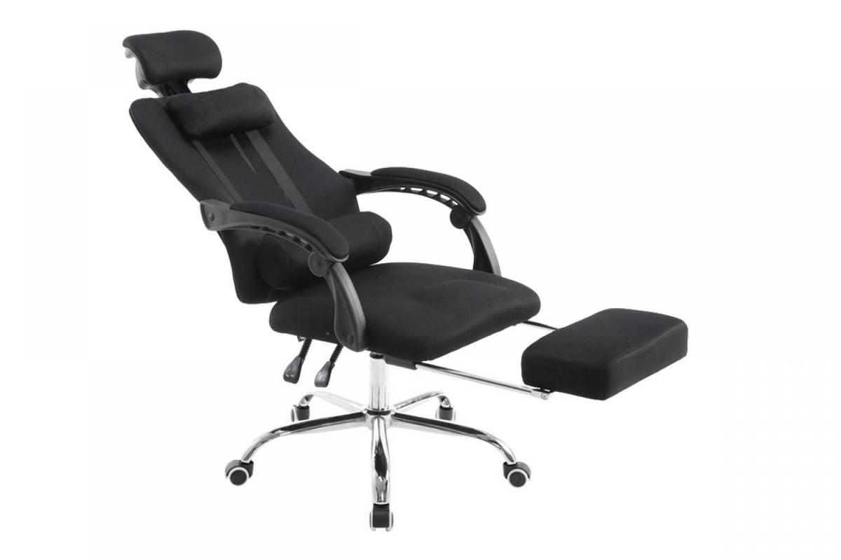 CHEFSESSEL Lederlook schwarz - Chromfarben/Schwarz, Textil/Metall (60/120/63cm) - CLP