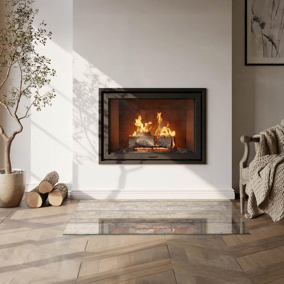 GLASPLATTE für Kamin 100x50 cm - Beige, Glas (100/50/0.4cm) - TULUP