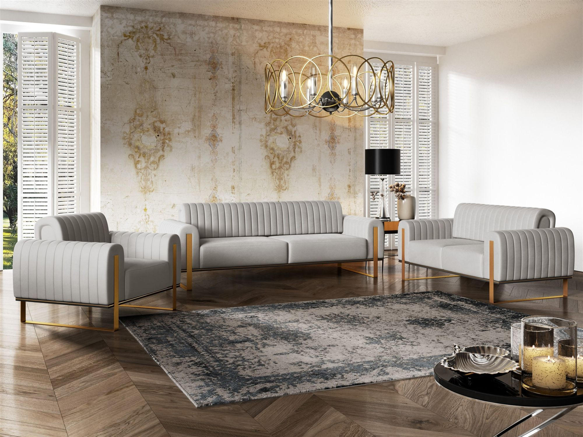 SOFASET Valerie 3-2-1 - Hellgrau, Holzwerkstoff/Textil (228/79/90cm) - Fun Möbel