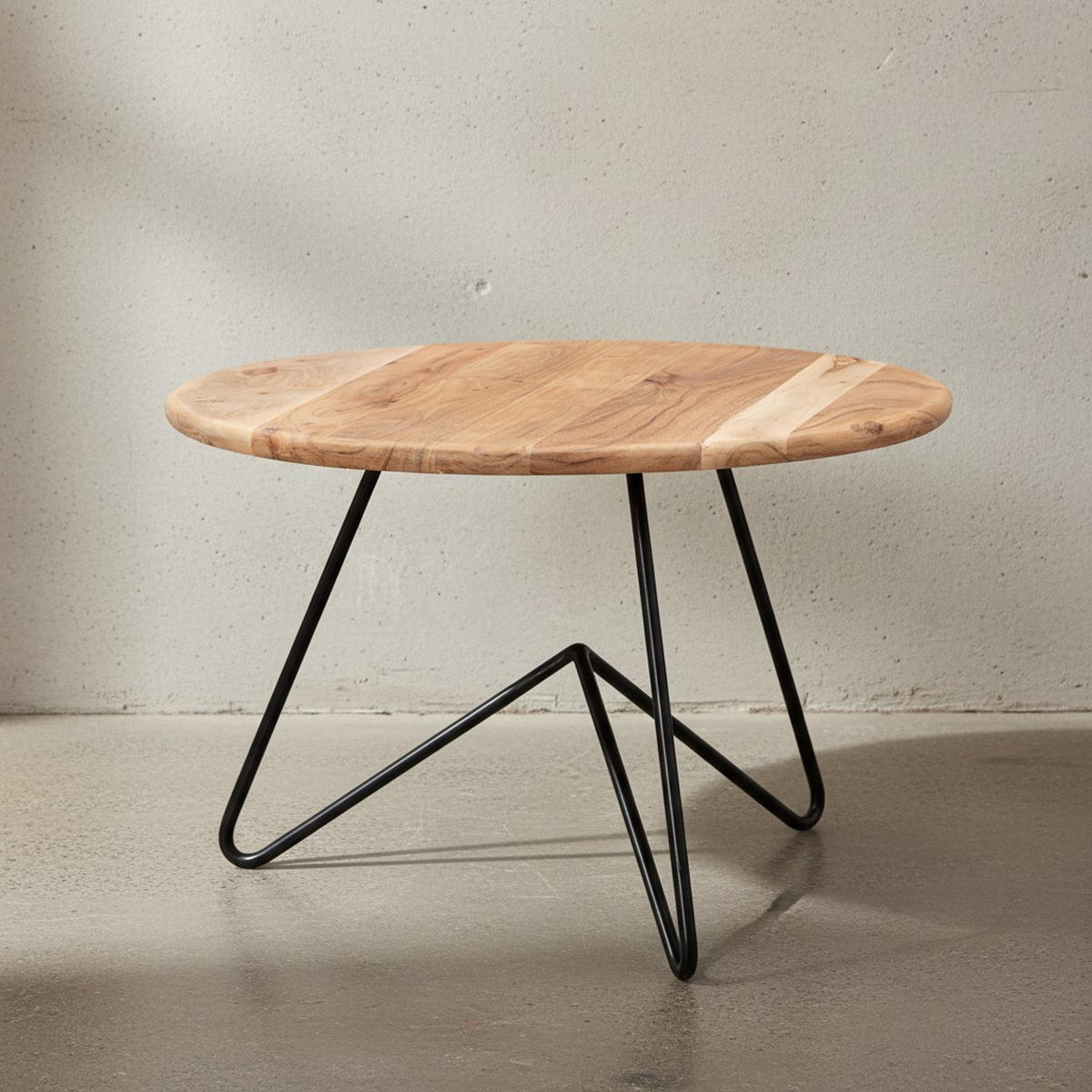 COUCHTISCH Akazienholz mit Haarnadelgestell, Modernes Design, Große Ablagefläche - Beige/Schwarz, Holz/Metall (60/60/39cm) - KADIMA DESIGN