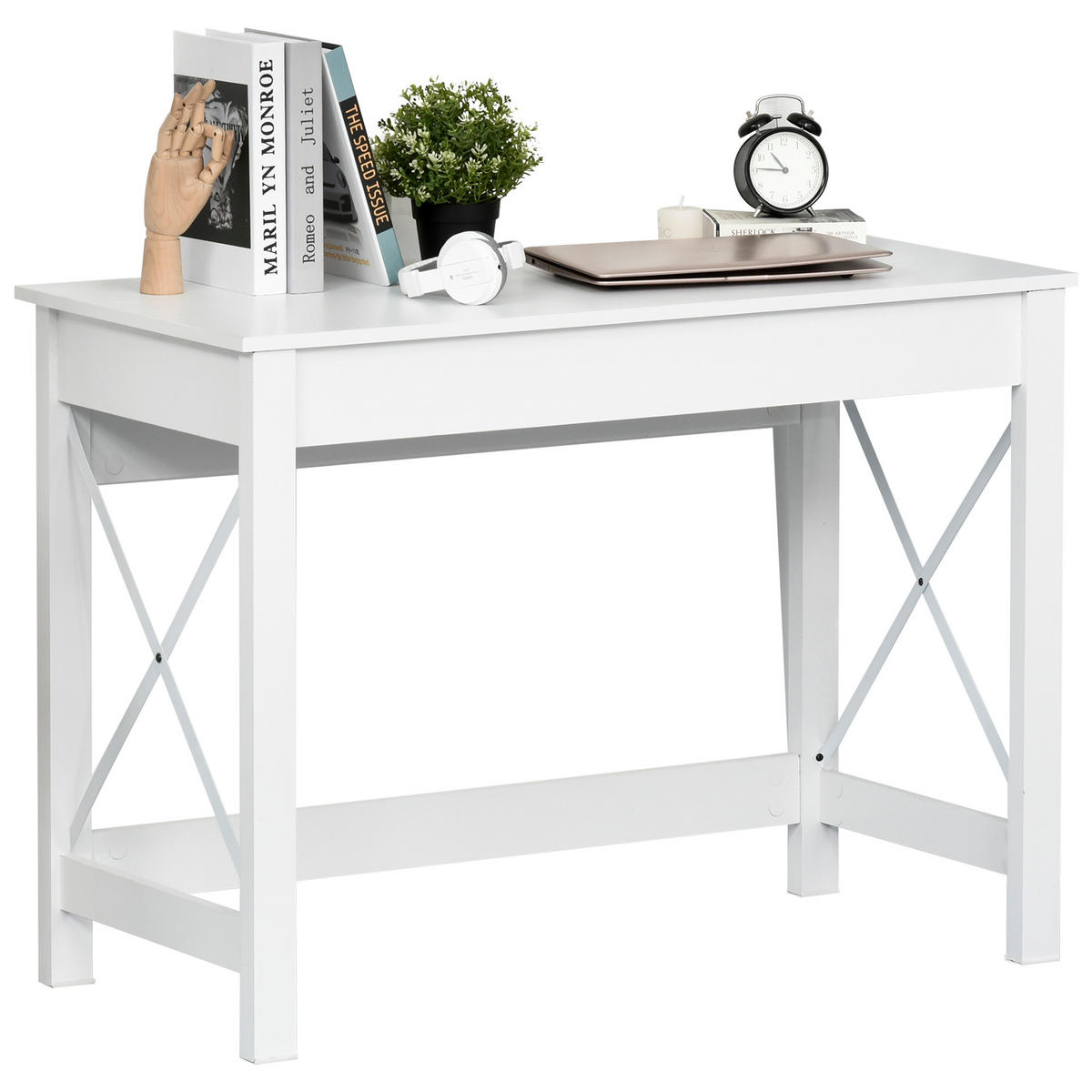 COMPUTERTISCH Weiß mit X-förmigen Metallstreben 105/50/76 cm - Weiß, Holzwerkstoff (50/105/76cm) - PANGIVO