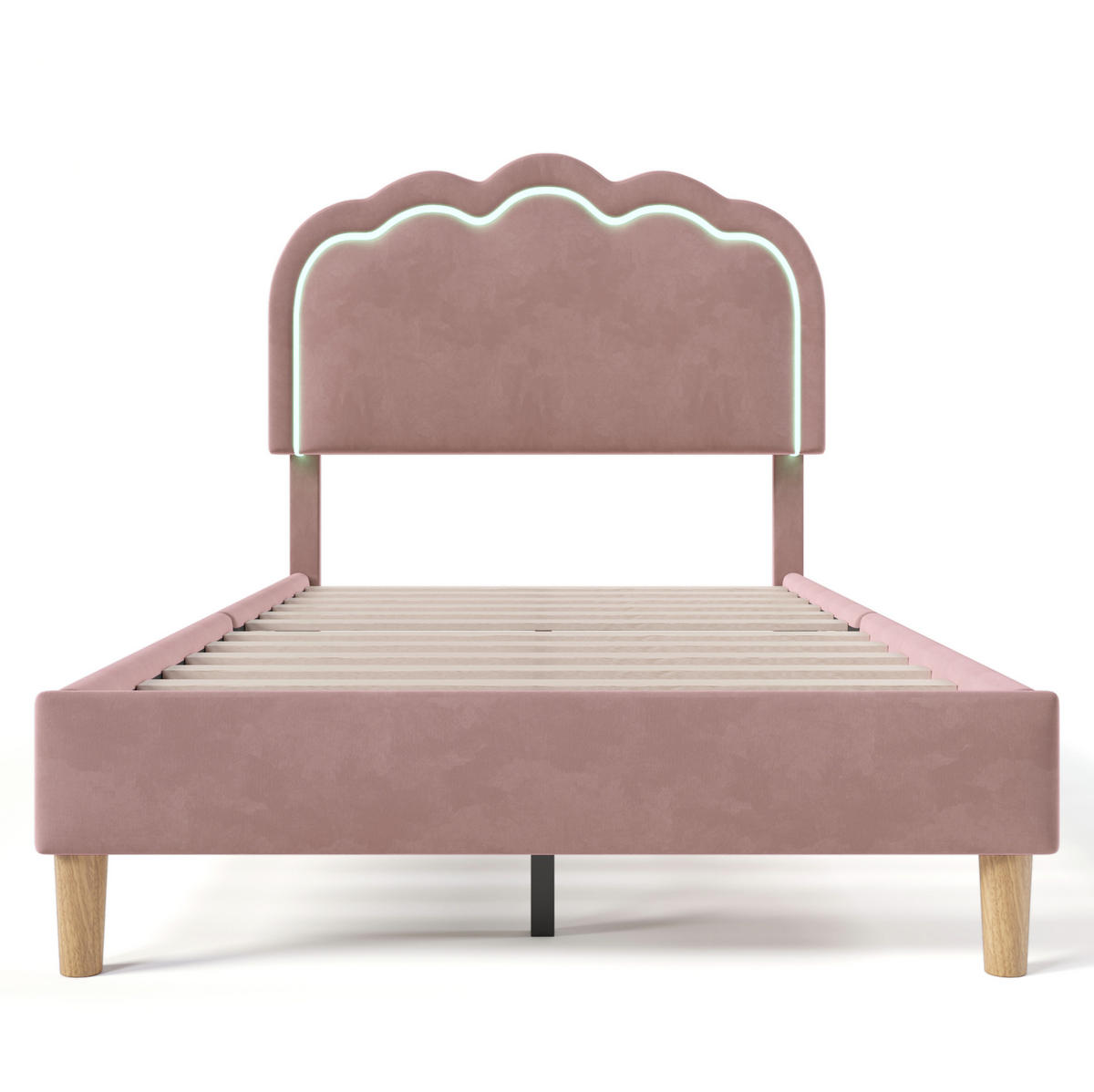 POLSTERBETT 90/190 cm aus Samt in Rosa mit LED-Beleuchtung - Pink, Textil (90/200cm) - Flora Grace