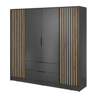 SCHRANK Grafit KELLY Viertrürig Mit Lamellen 206 cm - Graphitfarben, Holzwerkstoff (206/200/51cm) - Sepro Meble