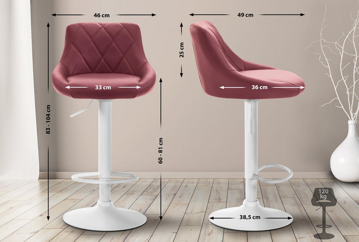BARHOCKER Lederlook bordeauxrot - Bordeaux/Weiß, Textil/Metall (46/83/49cm) - CLP