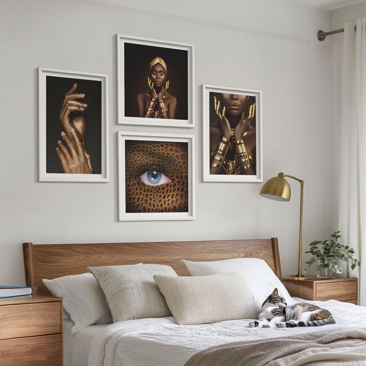 BILDER SET 4er Set - 50x50 cm & 40x60 cm Weißer Rahmen - Künstlerische Porträts von Frauen - Weiß, Kunststoff (50/50cm) - TULUP