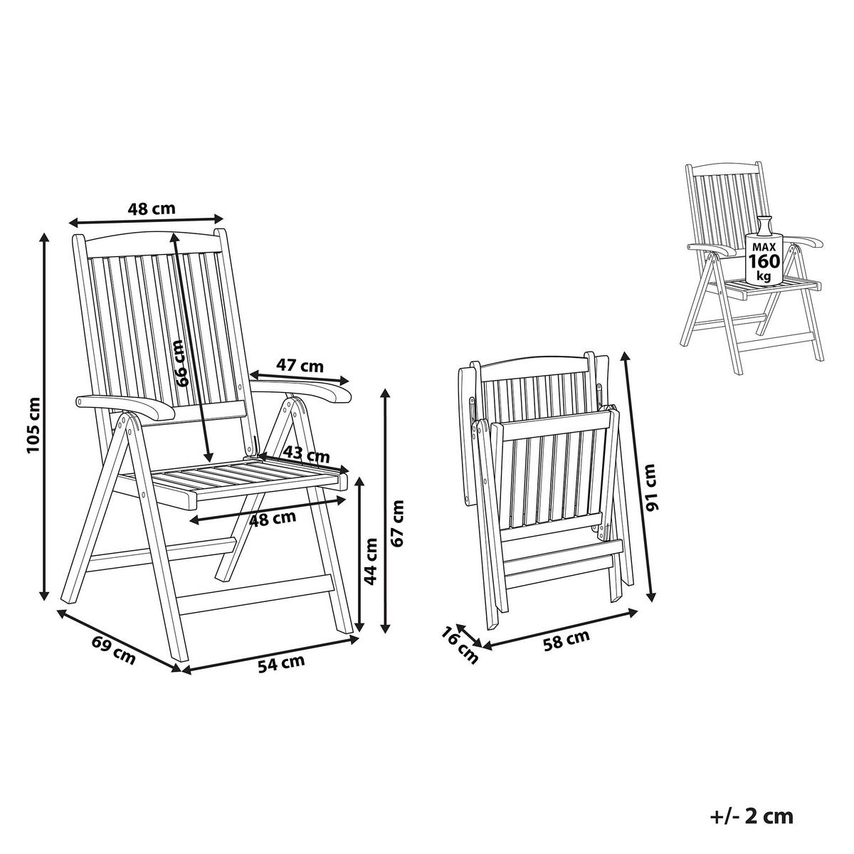 GARTENSTUHL Akazienholz dunkelbraun verstellbar Amantea - Dunkelbraun, Holz (54/105/69cm) - Beliani