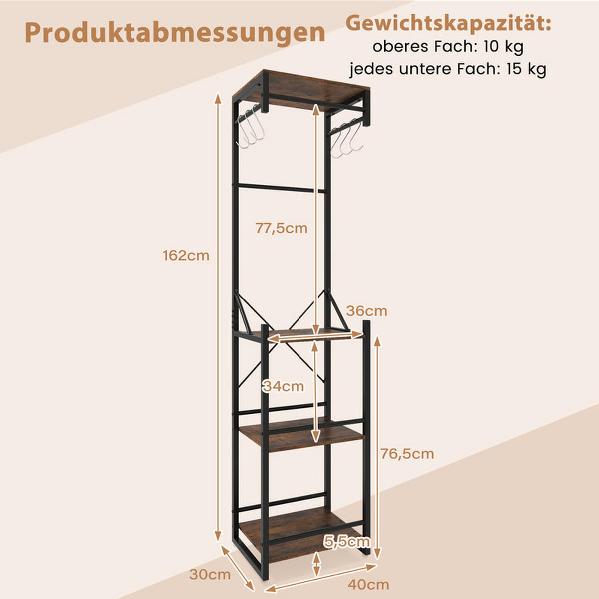 GARDEROBENSTÄNDER Metall schwarz - Schwarz, Metall (40/162/30cm) - COSTWAY