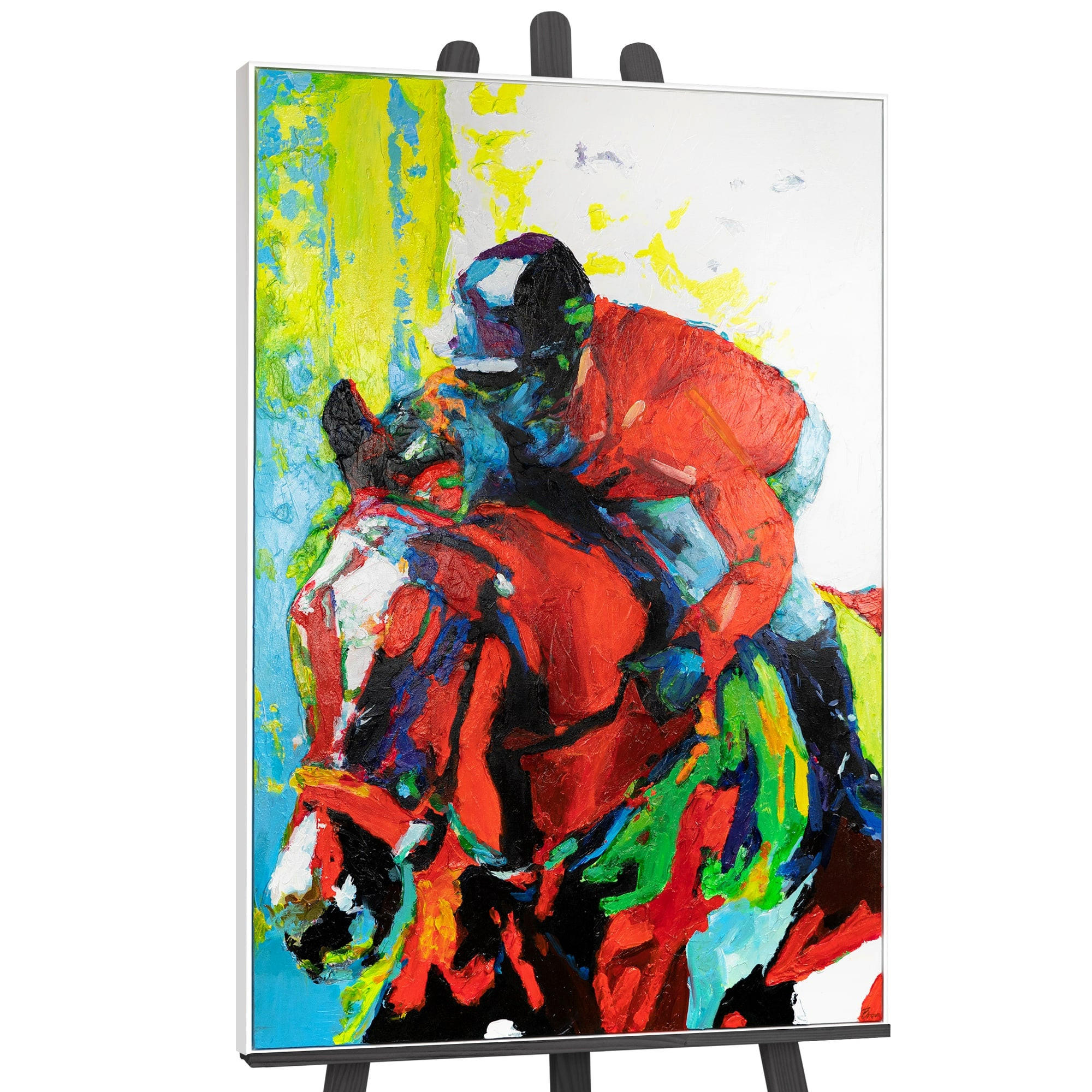 GEMÄLDE Flug der Reitkunst Schattenfugenrahmen Weiß 120x80 cm - Weiß, Holz (120/80cm) - YS-art gallery