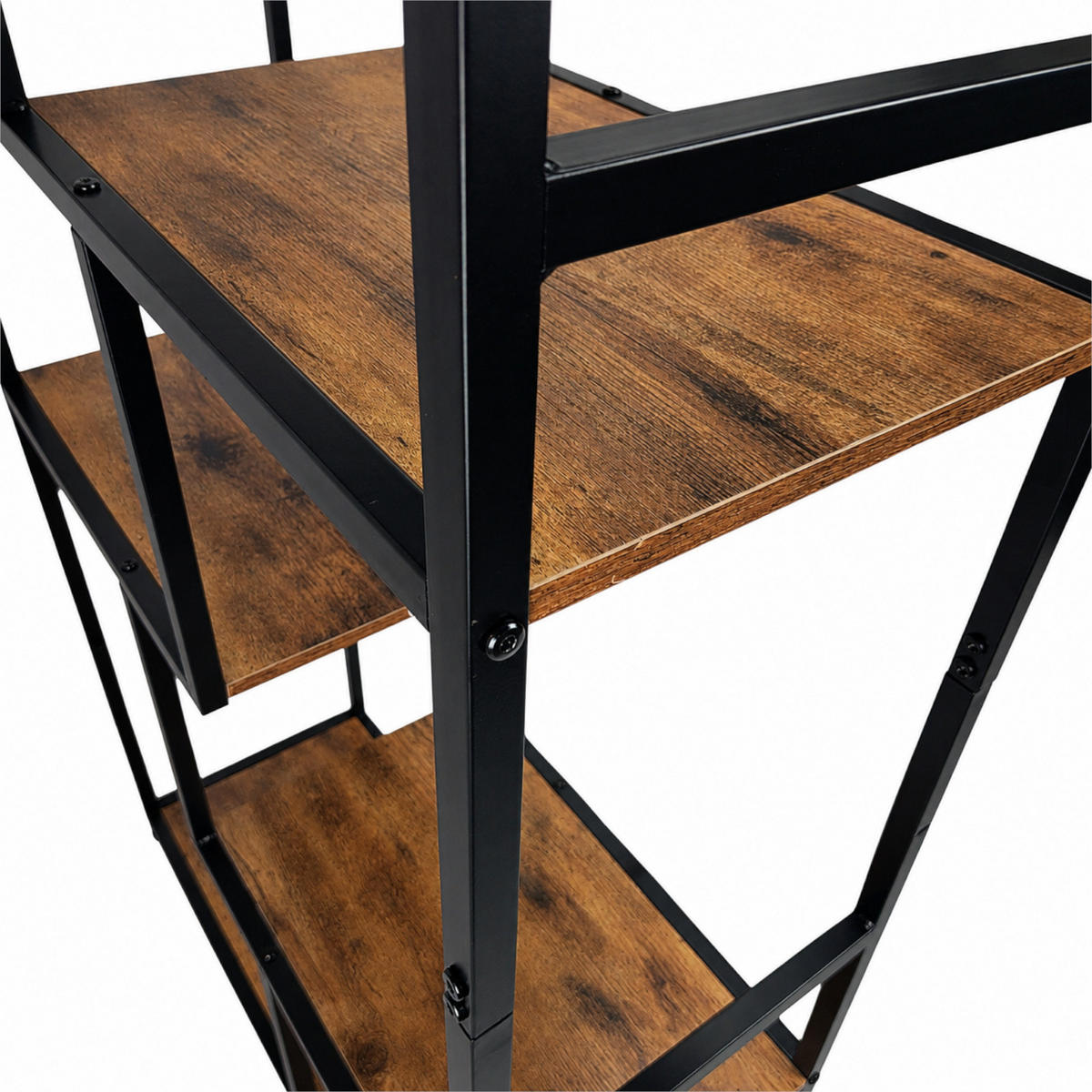 REGAL Holzoptik Metall Dunkelbraun Schwarz asymmetrisch 75x30x155 cm - Dunkelbraun/Schwarz, Holzwerkstoff/Metall (75/155/30cm) - Begryf
